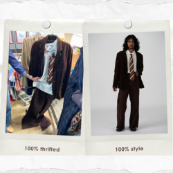 Dark academia polaroids thrifted outfit and model wearing it