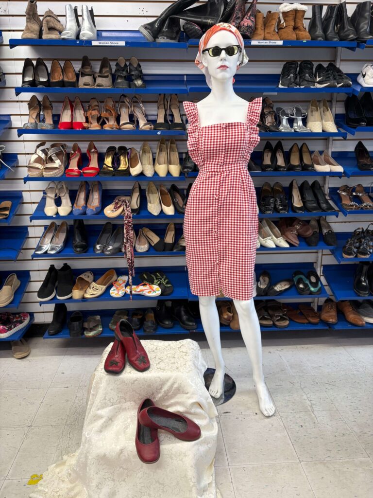 Back to school red dress outfit on a mannequin