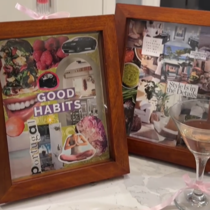 Moodboard in a thrifted frame with magazine cutouts